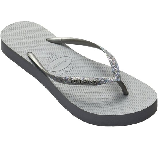 Women’s Shoes HAVAIANAS Gray Flip Flops Flat Rubber Glitter Straps Size Eu 41/44 - Picture 1 of 10